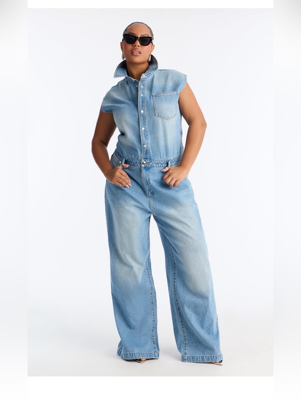 Celestine Denim Wide Leg Jumpsuit - Medium Wash